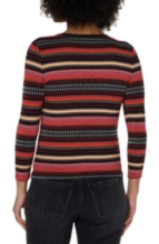 Liverpool LA - Tori Three Quarter Sleeve V-Neck, Contrast Striping Top