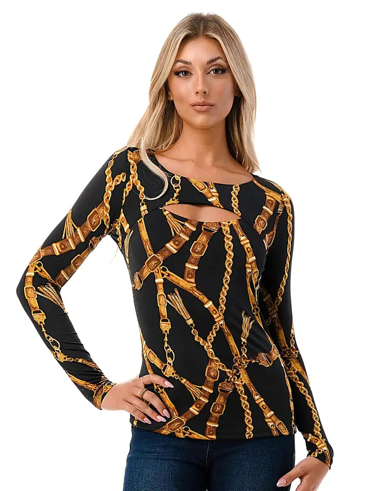 VaVa - Black Chain Cut out Top