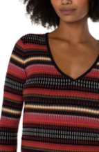 Liverpool LA - Tori Three Quarter Sleeve V-Neck, Contrast Striping Top