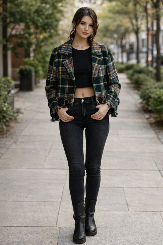 OAT NEW YORK - Plaid Cropped Blazer