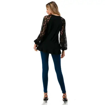 VaVa - Black Long Sleeve Blouse w/ Lace