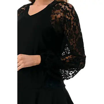 VaVa - Black Long Sleeve Blouse w/ Lace