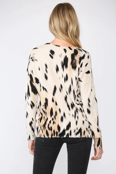 Fate Animal Print Distressed Sweater